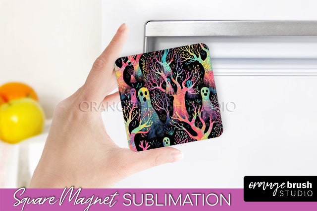 Neon Halloween Magnet Sublimation - Spooky Magnet Design Sublimation OrangeBrushStudio 