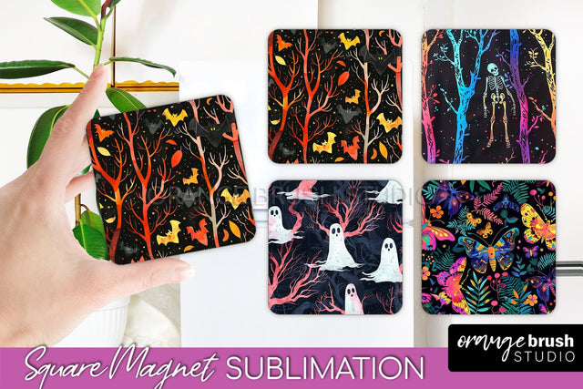 Neon Halloween Magnet Sublimation - Spooky Magnet Design Sublimation OrangeBrushStudio 