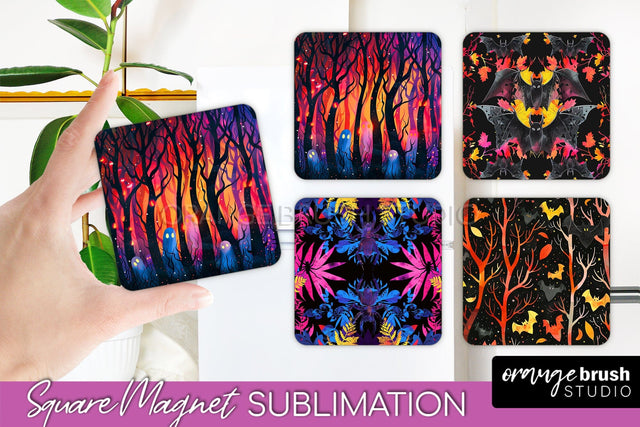 Neon Halloween Magnet Sublimation - Spooky Magnet Design Sublimation OrangeBrushStudio 
