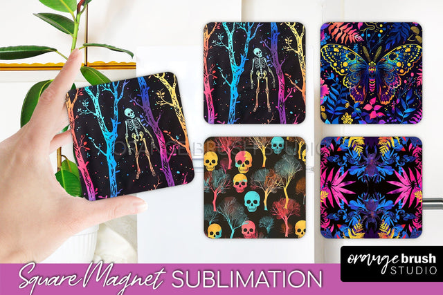 Neon Halloween Magnet Sublimation - Spooky Magnet Design Sublimation OrangeBrushStudio 