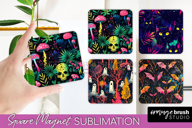 Neon Halloween Magnet Sublimation - Spooky Magnet Design Sublimation OrangeBrushStudio 