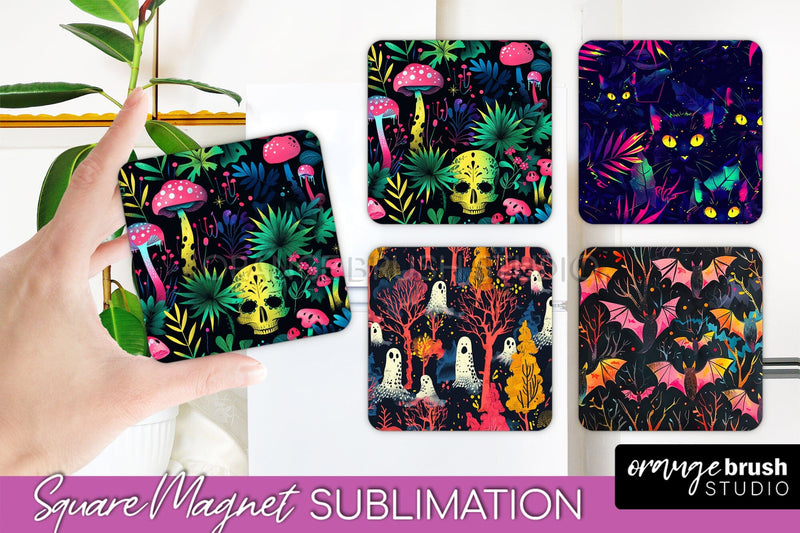 Neon Halloween Magnet Sublimation - Spooky Magnet Design Sublimation OrangeBrushStudio 