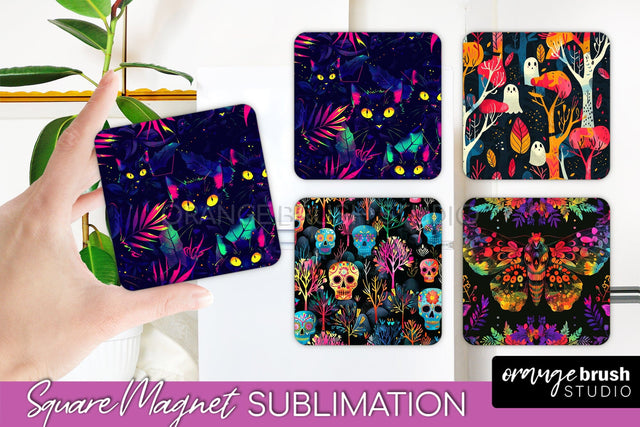 Neon Halloween Magnet Sublimation - Spooky Magnet Design Sublimation OrangeBrushStudio 