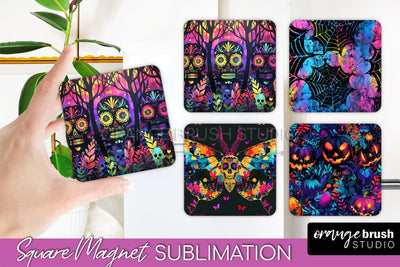 Neon Halloween Magnet Sublimation - Spooky Magnet Design Sublimation OrangeBrushStudio 