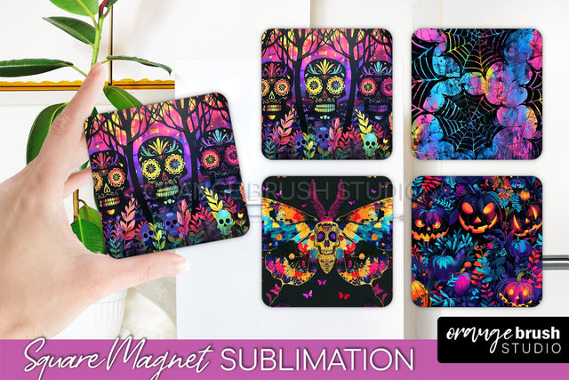 Neon Halloween Magnet Sublimation - Spooky Magnet Design Sublimation OrangeBrushStudio 