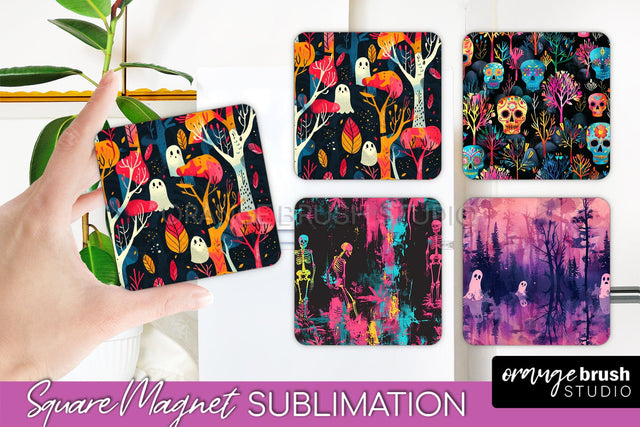Neon Halloween Magnet Sublimation - Spooky Magnet Design Sublimation OrangeBrushStudio 