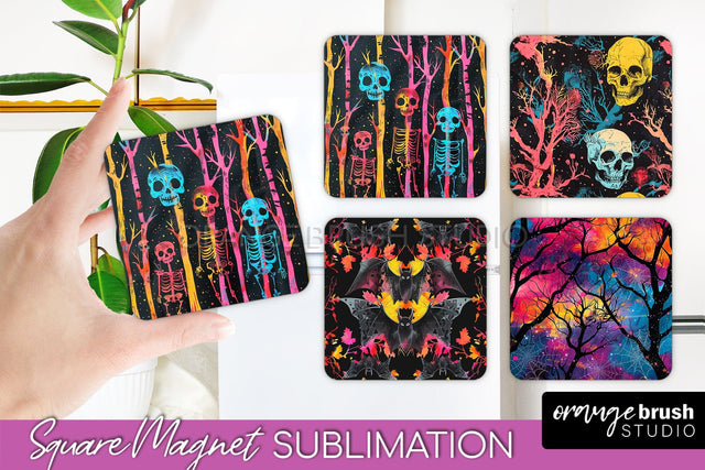 Neon Halloween Magnet Sublimation - Spooky Magnet Design Sublimation OrangeBrushStudio 