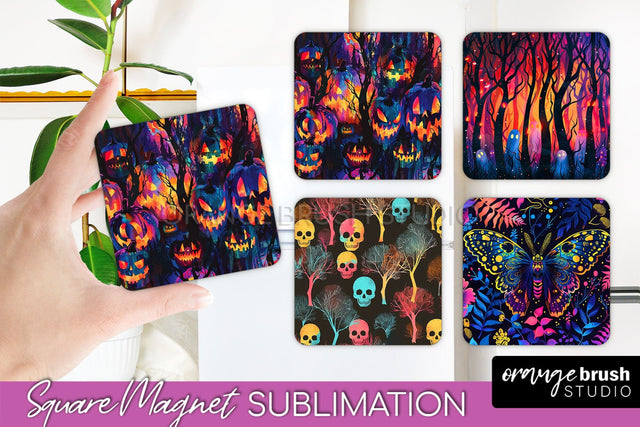 Neon Halloween Magnet Sublimation - Spooky Magnet Design Sublimation OrangeBrushStudio 