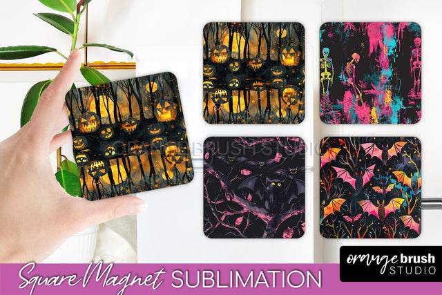 Neon Halloween Magnet Sublimation - Spooky Magnet Design Sublimation OrangeBrushStudio 