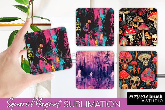 Neon Halloween Magnet Sublimation - Spooky Magnet Design Sublimation OrangeBrushStudio 