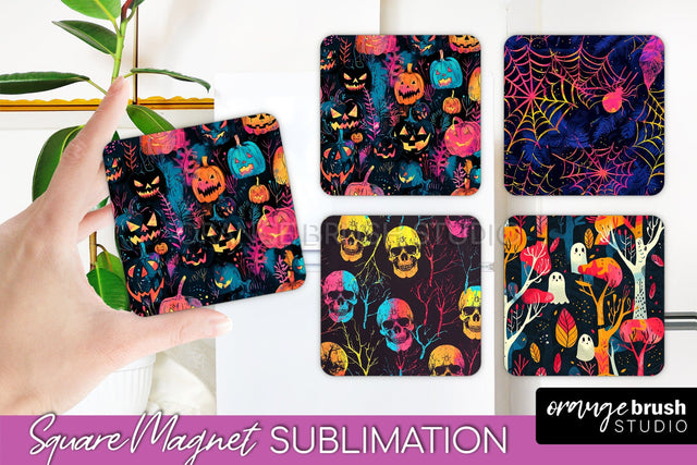 Neon Halloween Magnet Sublimation - Spooky Magnet Design Sublimation OrangeBrushStudio 