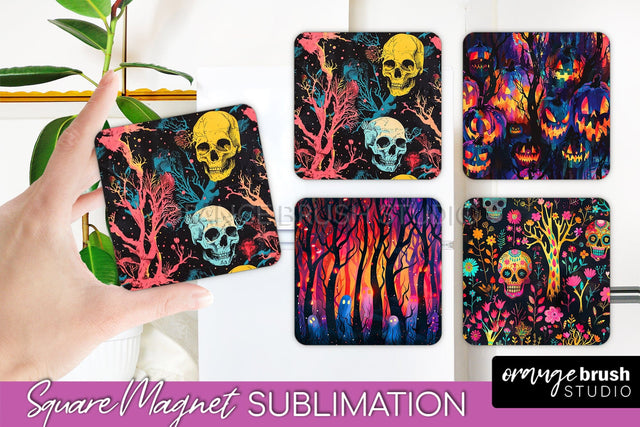Neon Halloween Magnet Sublimation - Spooky Magnet Design Sublimation OrangeBrushStudio 