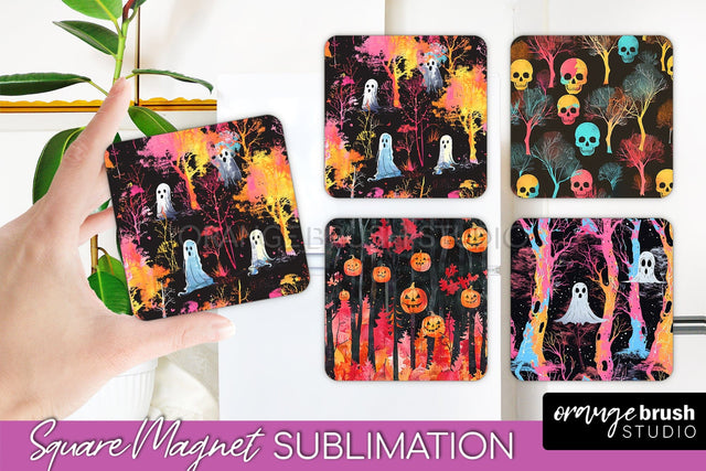 Neon Halloween Magnet Sublimation - Spooky Magnet Design Sublimation OrangeBrushStudio 