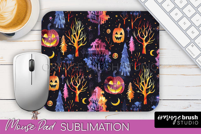 Neon Halloween Mouse Pad, Spooky Mousepad Sublimation Sublimation OrangeBrushStudio 