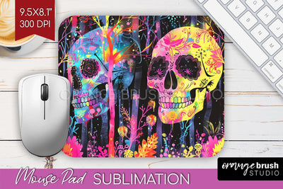 Neon Halloween Mouse Pad, Spooky Mousepad Sublimation Sublimation OrangeBrushStudio 