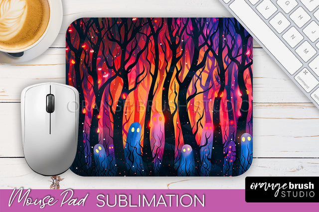 Neon Halloween Mouse Pad, Spooky Mousepad Sublimation Sublimation OrangeBrushStudio 