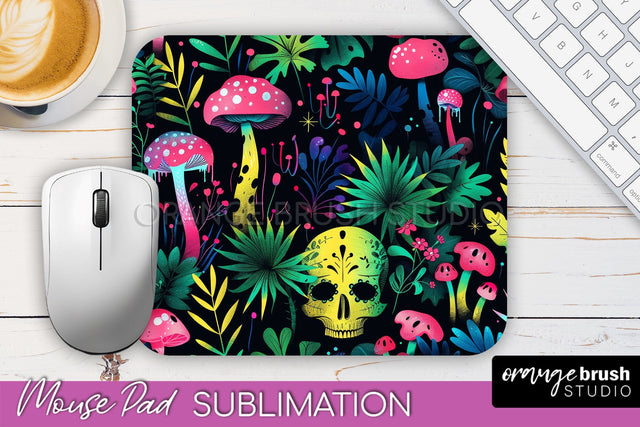 Neon Halloween Mouse Pad, Spooky Mousepad Sublimation Sublimation OrangeBrushStudio 