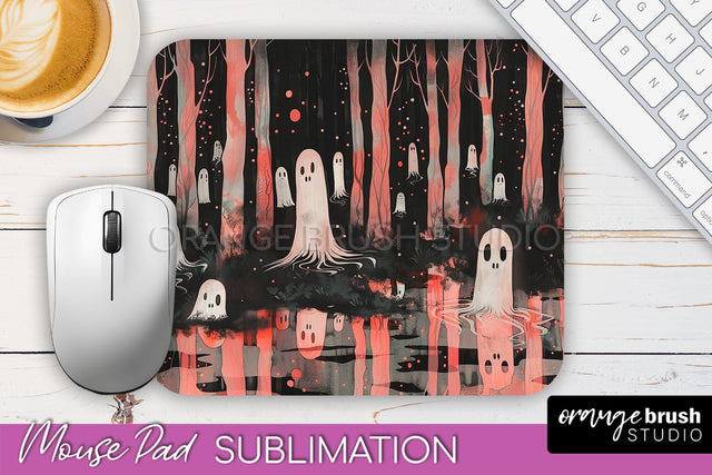 Neon Halloween Mouse Pad, Spooky Mousepad Sublimation Sublimation OrangeBrushStudio 