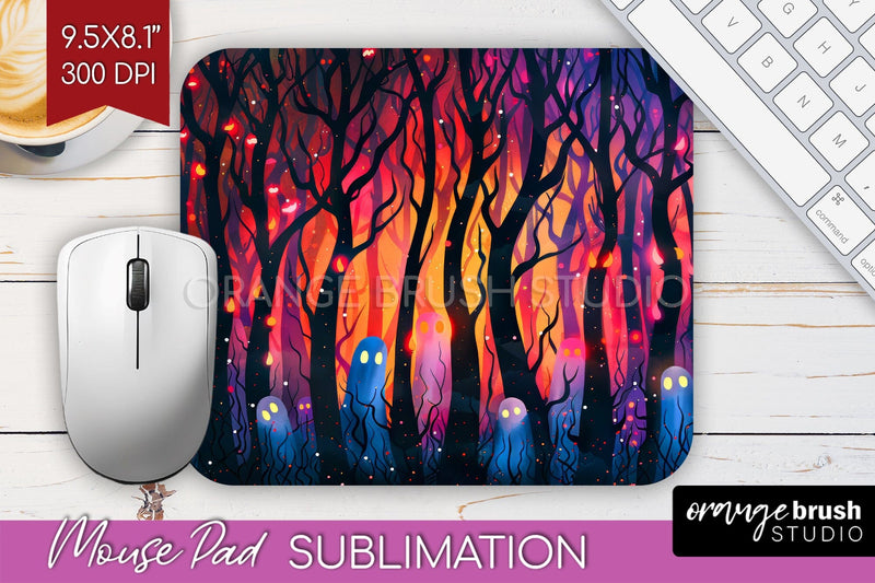 Neon Halloween Mouse Pad, Spooky Mousepad Sublimation Sublimation OrangeBrushStudio 