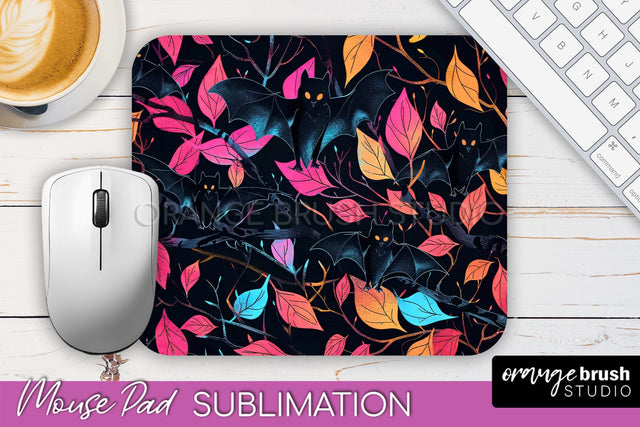 Neon Halloween Mouse Pad, Spooky Mousepad Sublimation Sublimation OrangeBrushStudio 