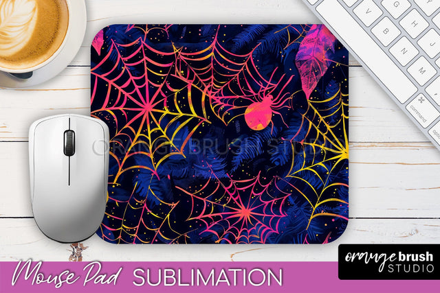 Neon Halloween Mouse Pad, Spooky Mousepad Sublimation Sublimation OrangeBrushStudio 