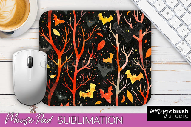 Neon Halloween Mouse Pad, Spooky Mousepad Sublimation Sublimation OrangeBrushStudio 