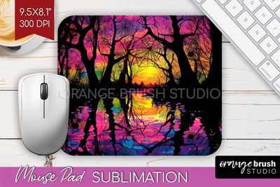 Neon Halloween Mouse Pad, Spooky Mousepad Sublimation Sublimation OrangeBrushStudio 
