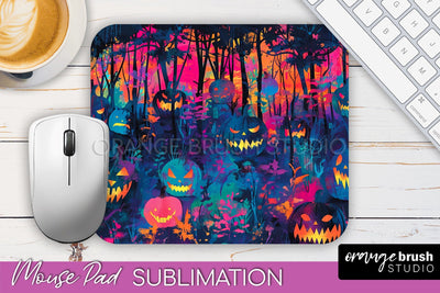 Neon Halloween Mouse Pad, Spooky Mousepad Sublimation Sublimation OrangeBrushStudio 