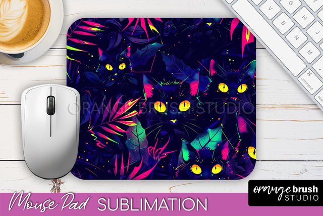 Neon Halloween Mouse Pad, Spooky Mousepad Sublimation Sublimation OrangeBrushStudio 