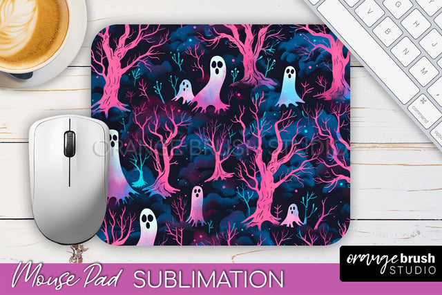 Neon Halloween Mouse Pad, Spooky Mousepad Sublimation Sublimation OrangeBrushStudio 