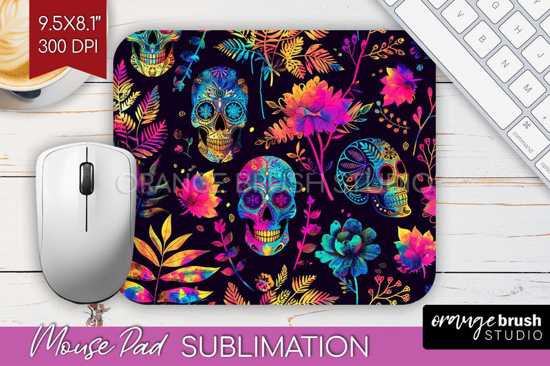 Neon Halloween Mouse Pad, Spooky Mousepad Sublimation Sublimation OrangeBrushStudio 