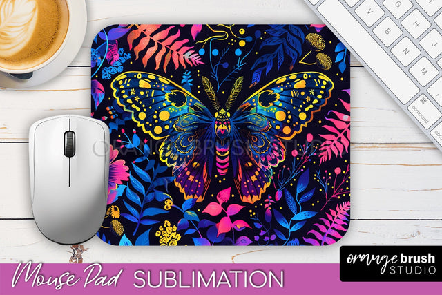 Neon Halloween Mouse Pad, Spooky Mousepad Sublimation Sublimation OrangeBrushStudio 