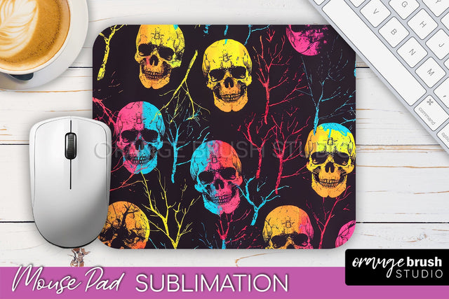 Neon Halloween Mouse Pad, Spooky Mousepad Sublimation Sublimation OrangeBrushStudio 