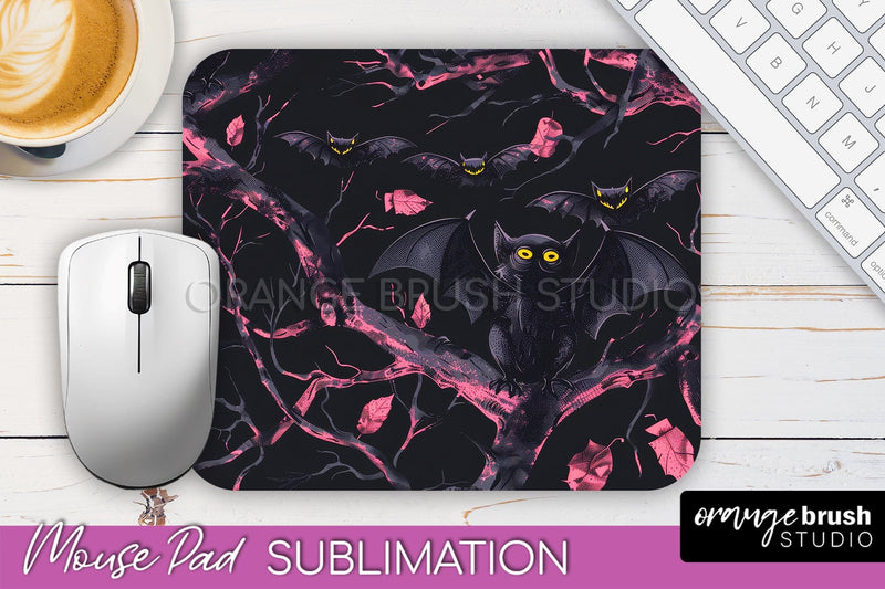 Neon Halloween Mouse Pad, Spooky Mousepad Sublimation Sublimation OrangeBrushStudio 
