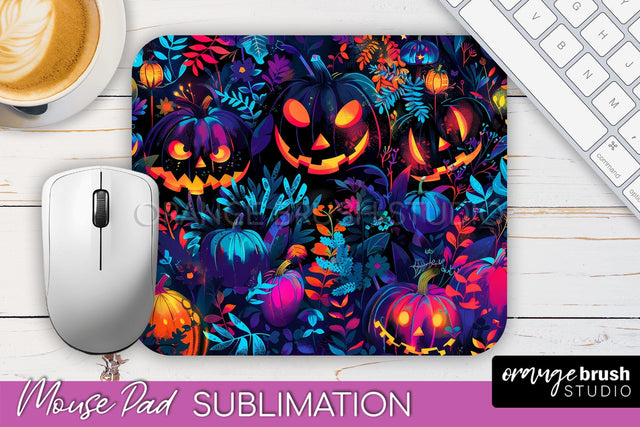 Neon Halloween Mouse Pad, Spooky Mousepad Sublimation Sublimation OrangeBrushStudio 