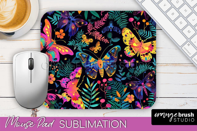 Neon Halloween Mouse Pad, Spooky Mousepad Sublimation Sublimation OrangeBrushStudio 