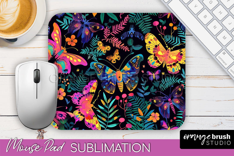 Neon Halloween Mouse Pad, Spooky Mousepad Sublimation Sublimation OrangeBrushStudio 