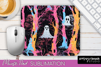 Neon Halloween Mouse Pad, Spooky Mousepad Sublimation Sublimation OrangeBrushStudio 