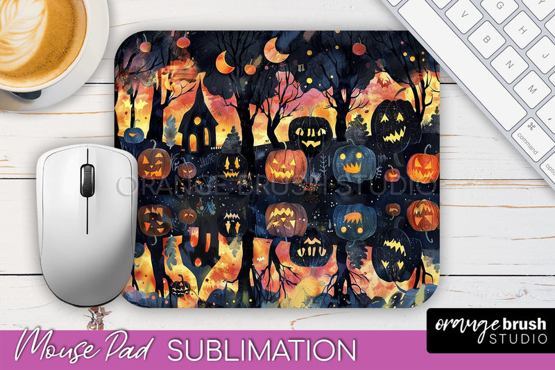 Neon Halloween Mouse Pad, Spooky Mousepad Sublimation Sublimation OrangeBrushStudio 