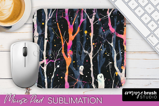 Neon Halloween Mouse Pad, Spooky Mousepad Sublimation Sublimation OrangeBrushStudio 