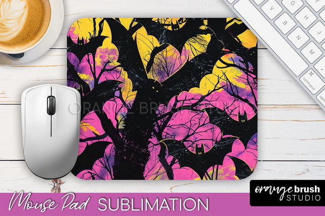 Neon Halloween Mouse Pad, Spooky Mousepad Sublimation Sublimation OrangeBrushStudio 