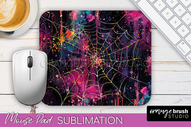 Neon Halloween Mouse Pad, Spooky Mousepad Sublimation Sublimation OrangeBrushStudio 