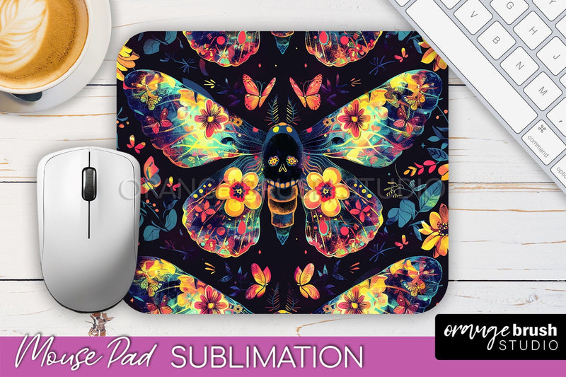 Neon Halloween Mouse Pad, Spooky Mousepad Sublimation Sublimation OrangeBrushStudio 