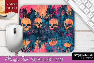 Neon Halloween Mouse Pad, Spooky Mousepad Sublimation Sublimation OrangeBrushStudio 