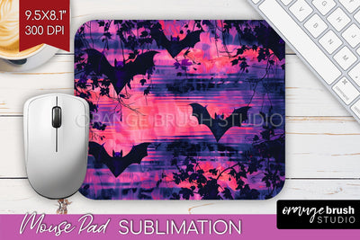 Neon Halloween Mouse Pad, Spooky Mousepad Sublimation Sublimation OrangeBrushStudio 