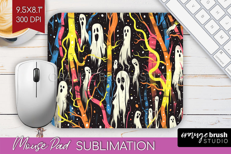 Neon Halloween Mouse Pad, Spooky Mousepad Sublimation Sublimation OrangeBrushStudio 