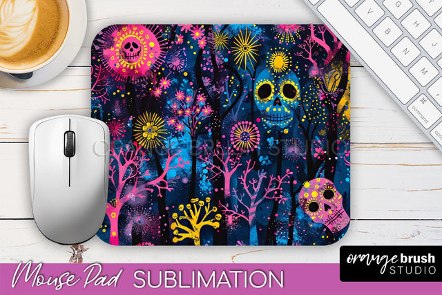 Neon Halloween Mouse Pad, Spooky Mousepad Sublimation Sublimation OrangeBrushStudio 