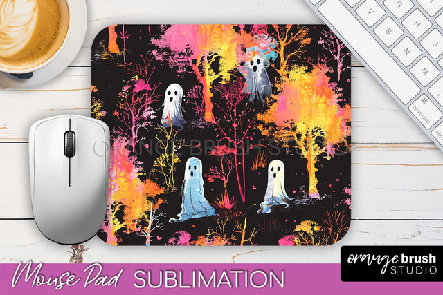 Neon Halloween Mouse Pad, Spooky Mousepad Sublimation Sublimation OrangeBrushStudio 
