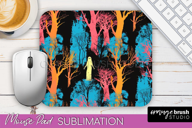 Neon Halloween Mouse Pad, Spooky Mousepad Sublimation Sublimation OrangeBrushStudio 