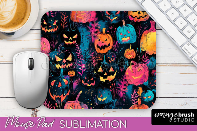 Neon Halloween Mouse Pad, Spooky Mousepad Sublimation Sublimation OrangeBrushStudio 